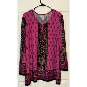 Catherines Women’s Dark Pink Blouse Top Plus Size 2X (22/24W) Long Sleeve